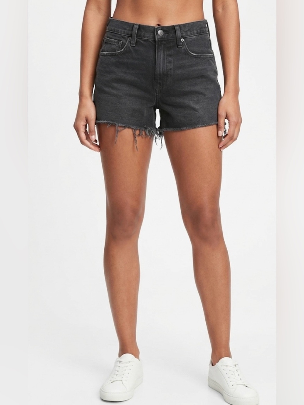 Gap 1969 Black Slim Denim Shorts with Raw Hem - Size 26